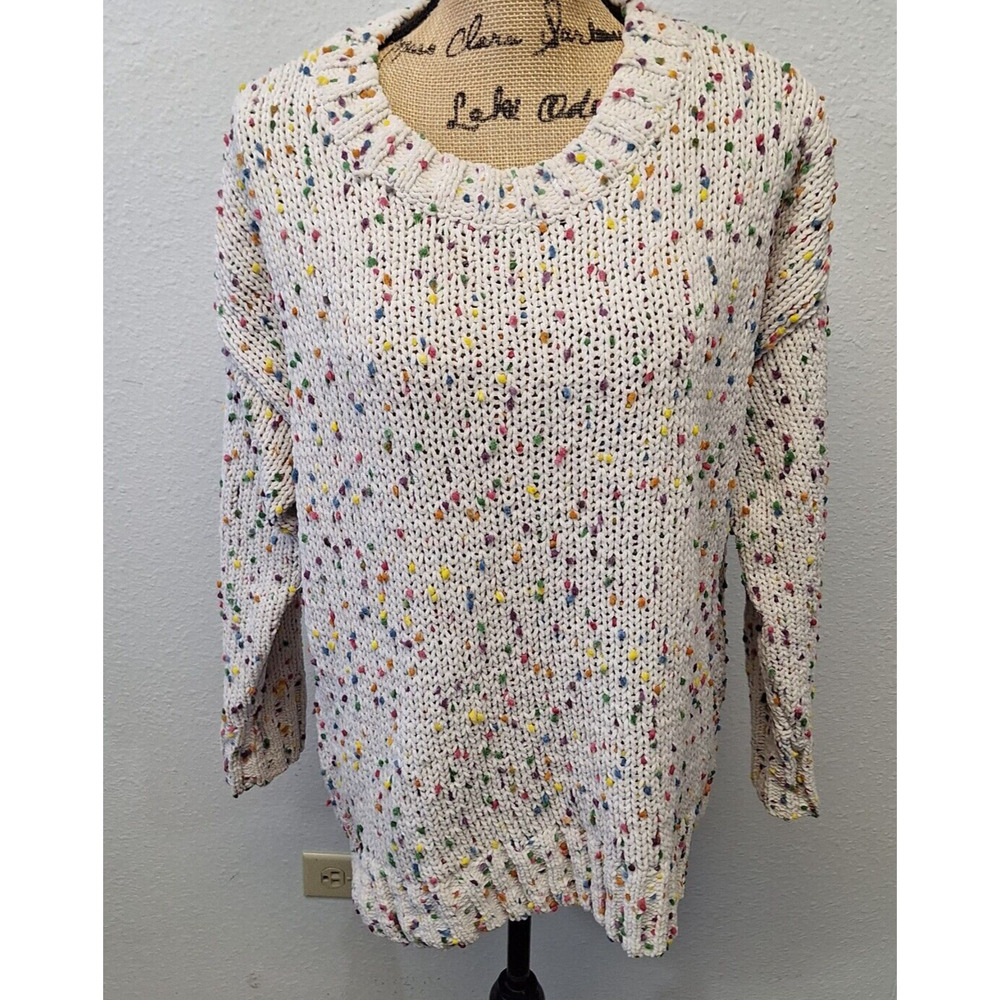 Seven7 Round Neck Long Sleeves Knitted Sweater Top Multicolor Women's Size M